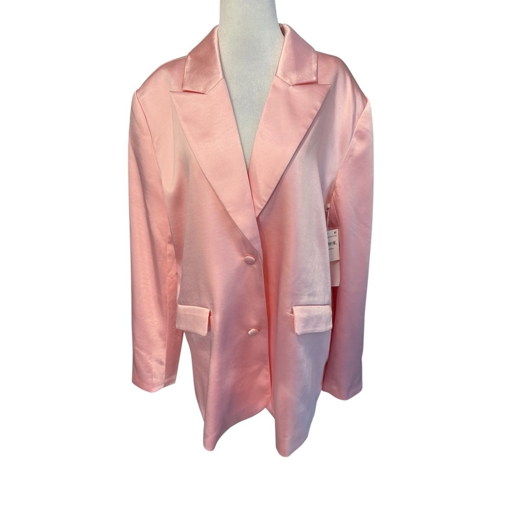 Good American Women Bubble Pink Satin Blazer GJK0129 Size 2 Medium NWT